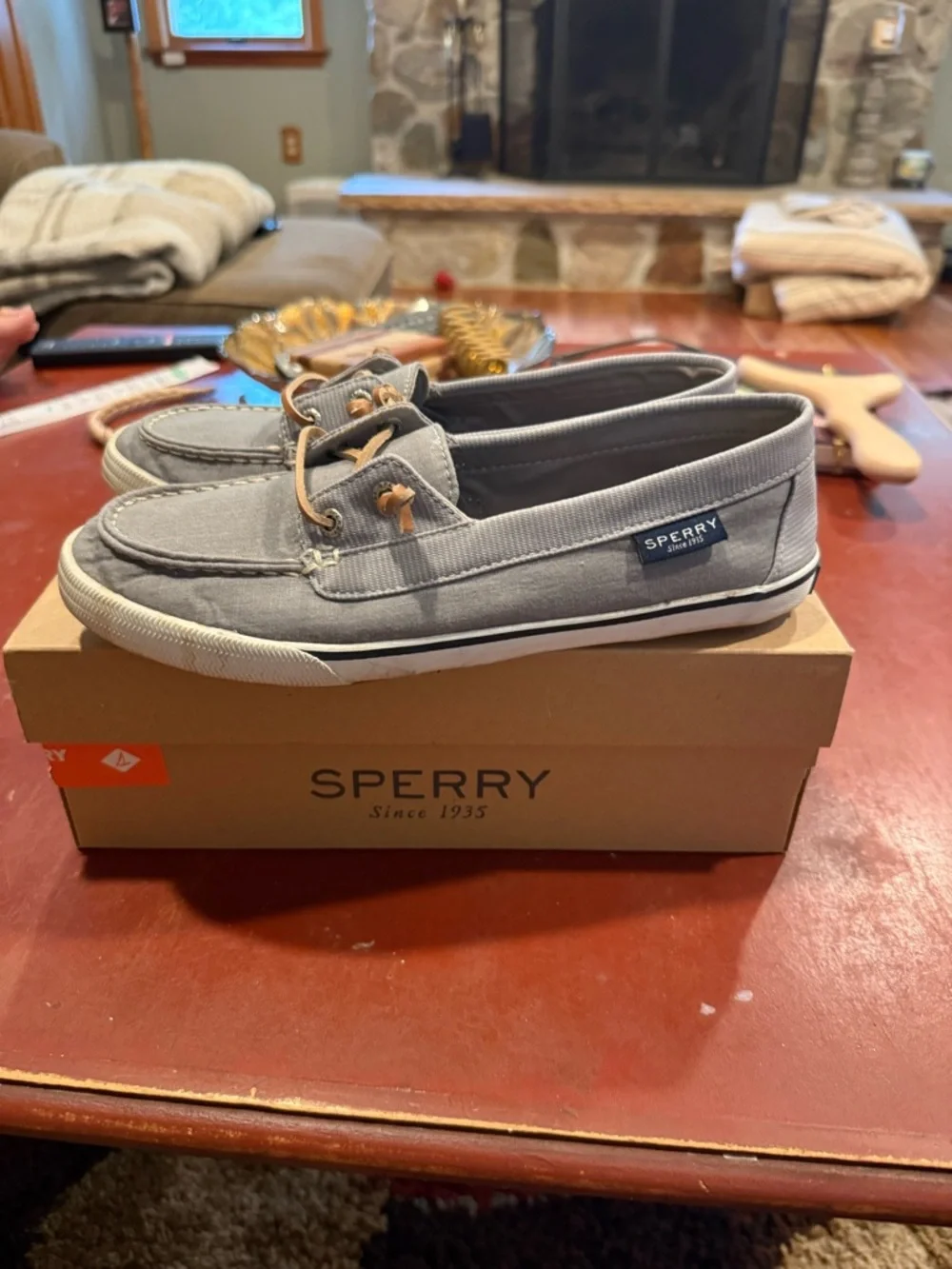 Sperry Gray Canvas Slip-On Loafers with Tan Laces